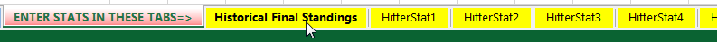 There are 17 yellow tabs.  One for overall standings and then eight each for hitting and pitching categories.