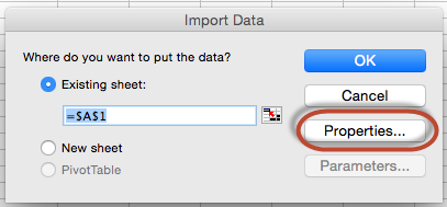 Text file import properties.