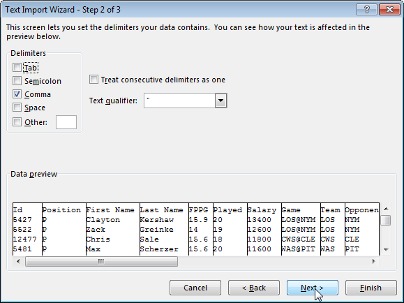 Text Import Wizard Comma Delimiter