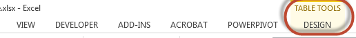 Excel's Table Design Tools
