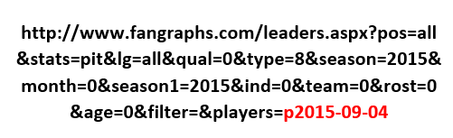 Fangraphs probable starting pitchers URL.
