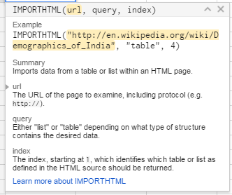 Google IMPORTHTML formula guidance