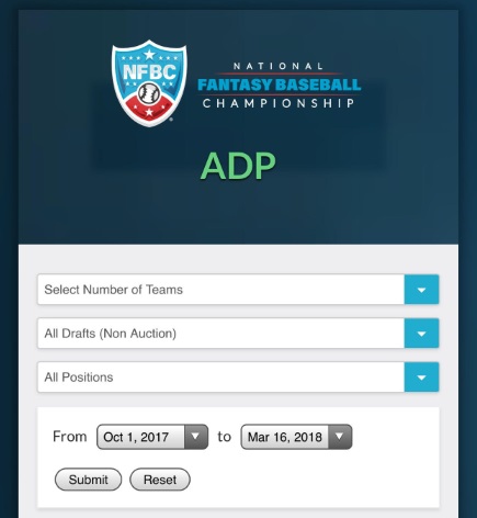 Be sure you understand the underlying data in your ADP resource. For example, when using NFBC data, be sure the league size is set to the same as your league and be sure to limit the date range to something recent. 